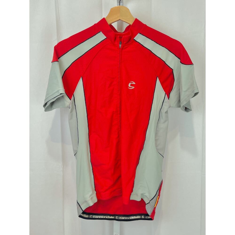 CANNONDALE Mens Full Zip Short Sleeve Cycling Jersey Red Gray Size M